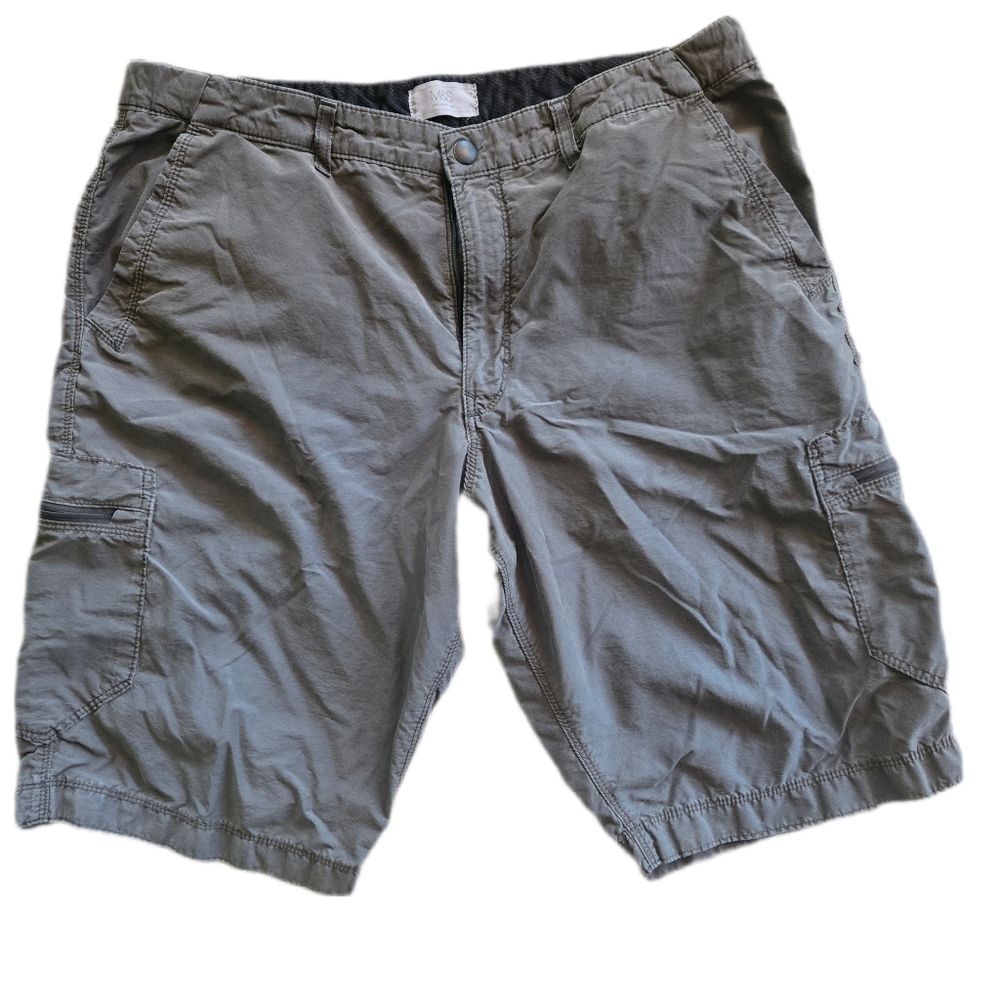 M&S Grey‎ Mens Cargo Shorts Size 36 Zipper Pockets